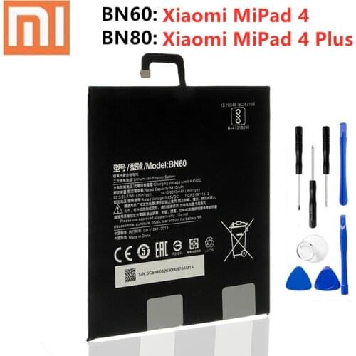Xiao Mi Original Replacement Battery BN80 BN60 For Xiaomi Mipad 4 Plus Pad4 Plus Tablet 4 Pad4 Plus Phone Battery + Free Tools