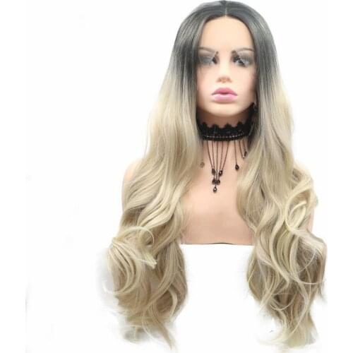 Melody Brown Blonde Ombre Long Body Wave for Women Natural Looking Synthetic Lace Front Wig Heat Resistant Daily Wear Drag Queen