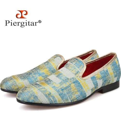 Piergitar 2019 New Two Color Painting style Men Smoking Slipper Men Fashion Plus Size Prom Loafers Men Casual Flats Size US 4-17