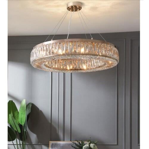 Modern Style Stainless Steel Rose Golden Crystal Pendant Lights D50/D60/D80cm Creative Living Room Dining Room Bedroom Lighting