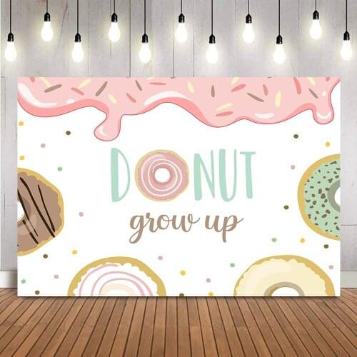 Donut grow up birthday backdrop donuts cakes birthday party decoration customize Sprinkles kids birthday photo background prop
