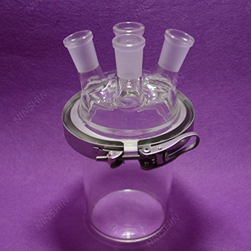 1000mL 24/​40 4-Neck,​Glass Cylinder Reactor,1 Litre Flat Bottom Reaction Flask