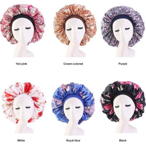 Adjustable Large Headwear Sleep Cap With Elastic Band Women Female Casual Satin Bonnet Sleeping Smooth Hair Care Cap Headscarf