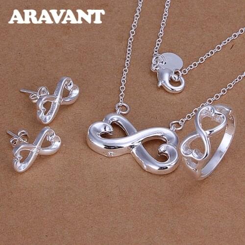 Silver 925 Jewelry Set 8 Word Bride Necklace Ring Earring For Women Wedding Jewelry Set Gifts