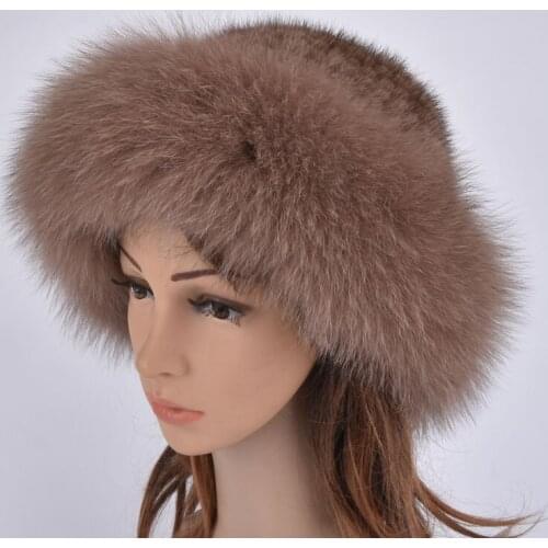 Winter Knitted Real Mink Fur Hats Luxury Natural Real Fox Fur Cap Ladies Winter Warm Fluffy Casual Natural Genuine Fur Hats