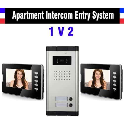 Apartment Intercom System for 2 Units 7 Inch Monitor Video Intercom Doorbell Door Phone IR Camera Speakerphone intercom Kit