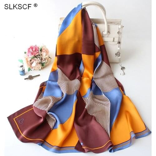 [SLKSCF] 170X53CM New Design printing long silk satin scarf silk scarves Muslim hijabs shawls neckerchief female