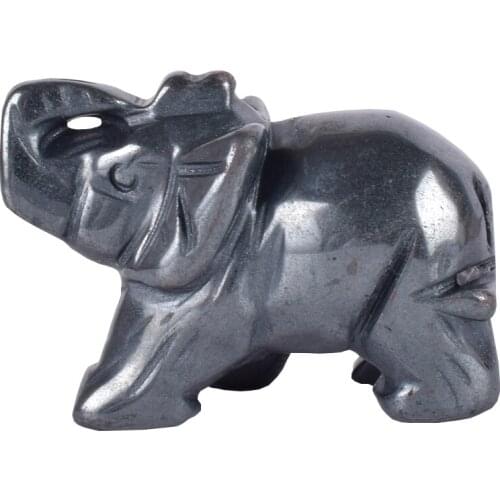 Hematite Elephant Figurine Miniature Hand Carved Natural Stone 1.5 "Animal Statue Crystal Healing Home Ornaments Accessories