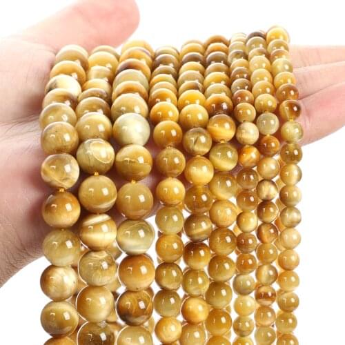 Gold Tiger Eye Agates Natural Stone Beads Round Loose Space Bead For Jewelry Making Mens Bracelets DIY Accessories 4/6/8/10/12MM
