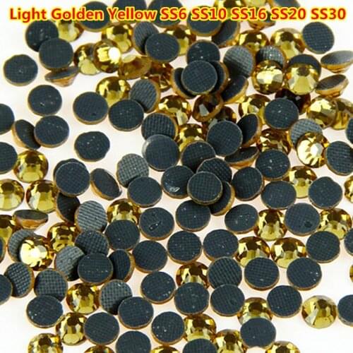 Top High Grade SS6 10 16 20 30 Gold Yellow DMC Hot fix Rhinestones Beads Jewelry Iron on Women Wedding Clothes Dress DIY Motifs