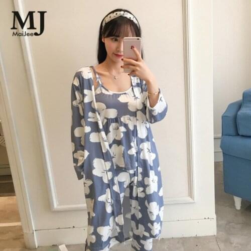 MaiJee 3 Pic Pijama Set Flowers Pijama Feminino Pyjama Femme Pigiama Donna Pyjamas Women Pijamas Mujer Pajamas Night Suit Pajama