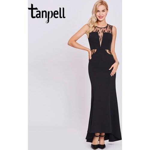 Tanpell mermaid long evening dress black lace scoop sleeveless floor length gown cheap women chiffon prom formal evening dresses