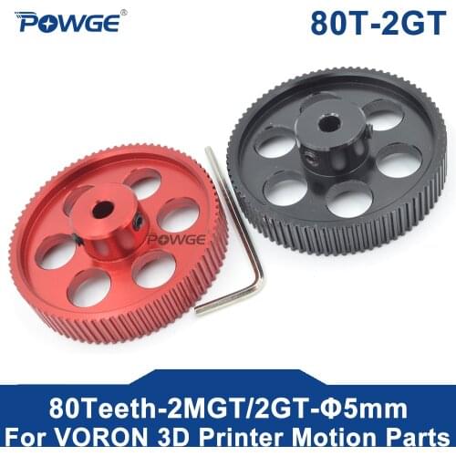 POWGE VORON DESIGN 80 Teeth 2MGT 2GT Timing Pulley Bore 5mm for GT2 2M Open Synchronous belt width 9/10mm 80Teeth 80T 3D printer