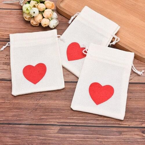 1Pcs Christmas Love Gift Bags Jute Bag Candy Storage Pouch DIY Xmas Jewelry Bag 10*14cm