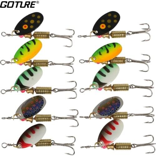 Goture 10pcs Spinners Spoon Fishing Lure Hard Artificial Bait Fishing Tool 5 Colors 3.5g 5.5g