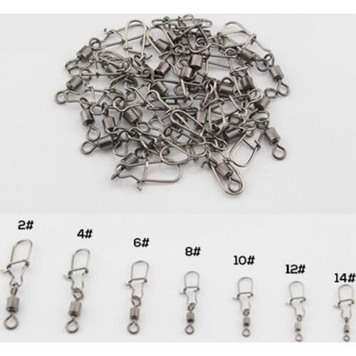 30Pcs 2# 4# 6# 8#10# 12#14# Stainless Steel Fishing Connector Pin Bearing Rolling Swivel Snap Pins Fishing Tackle Accessories