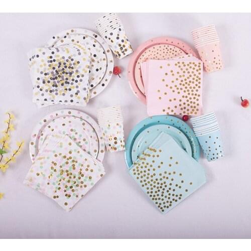 40pcs New year party decoration Gold Disposable tableware Plate Cup Napkins Star for baby birthday party Wedding Christmas