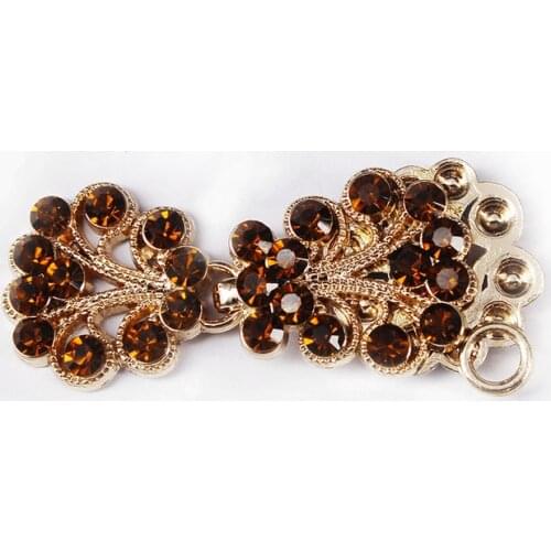 5set Crafts Closure Clasps Button Brown Crystal Gold Tone Metal Hook Eyes Clasp Garment Coat Fastener Sewing Supplies NK316