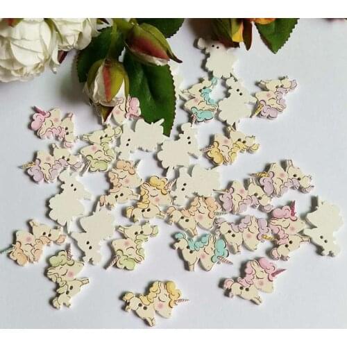 50Pcs Sewing Scrapbooking Cartoon unicorn Buttons Sewing Accessories 2 Holes Mix Wood Decorative Wooden Buttons