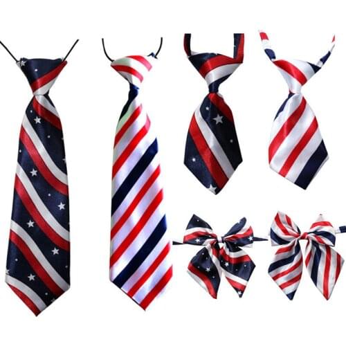 50PC/Lot 4th of July Dog Accessories Stripes Stars Large Dog Ties Independence Day Pet Dog Bowties Adjustable Neckties