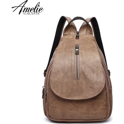 AMELIE GALANTI Backpack Women 2019 new PU leather solid color girls backpack popular women simple contrast color package