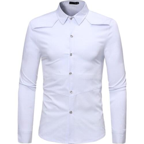 White Lapel Dress Shirt Men Slim Fit Long Sleeve Casual Button Down Shirts Mens Business Office Work Camisa Social Masculina
