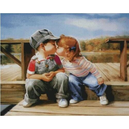 Free Delivery Top Quality Popular Counted Cross Stitch Kit First Kiss, Innocent Kiss, Pure Kiss Child Kid