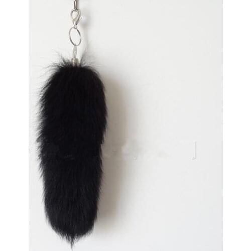 Keychain for bag women short black real fox fur key charm fluffy pendant bag accessories key chain fur A87