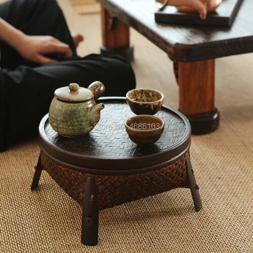 Thai Style Retro Kungfu tea sets include bamboo baskets with covers for round household tea table tea ceremony and tea table