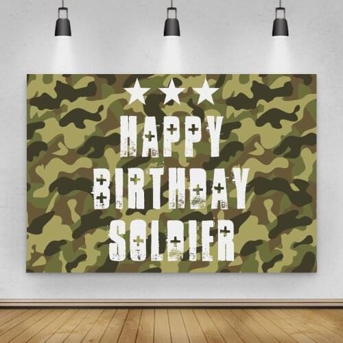 Retired Soldier Happy Birthday Photography Backdrops Camo Pattern Board Army Fans Party Backgrounds For Photo Studio