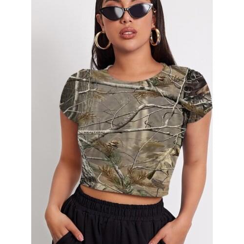 3d Tshirt Camouflage T shirt Women Tree Navel Bare Psychedelic Tshirts Casual Abstract Funny T shirts Womens Clothing Punk Rock