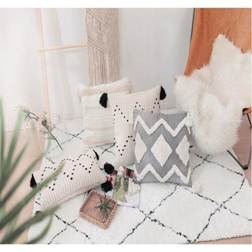 Geometric Embroidered Tassel Cushion Cover White 45x45 Pillowcase 30x50 Cotton Home Decor Pillow Case Sofa Throw Pillows