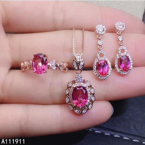 KJJEAXCMY fine jewelry 925 sterling silver inlaid Natural pink Topaz noble pendant Ring Earring Suit Support Detection luxurious