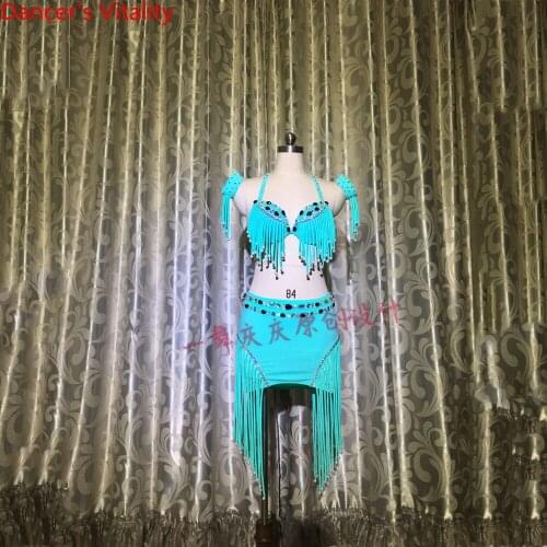 Professional Belly Dance Clothes Luxurious Tassel Set Suit Women Oriental Indian Dance Competition Performance Costume