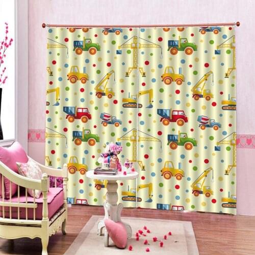 Colorful cartoon toy car curtain Digital Print Photo For Childrens room Blackout Window Drapes Decor Set Customizable any size