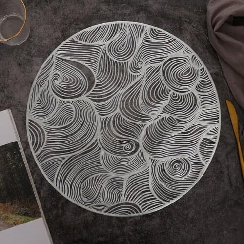 Round Auspicious Cloud PVC Placemat Hollow Out Gold Silver Heat Insulation Table Mat for Dining Table Kitchen Decor Cup Coaster