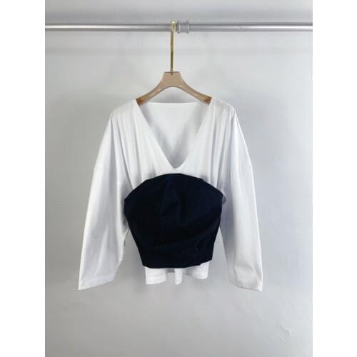 Fashion 2021 new ladies long-sleeved sexy casual fish bone wrapped chest stitching top 0115