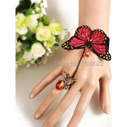 Fashion Retro Bangle Bracelet Wrist Accessories Young Girl Women Finger Ornament Jewelr Red Embroidered Butterfly Party Supplies