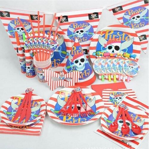 90PCS Cartoon Pirate Paper Plates Sets For 6 Peoples Birthday Decoration Disposable Tableware Sets Baby Shower Supplies 16 Type