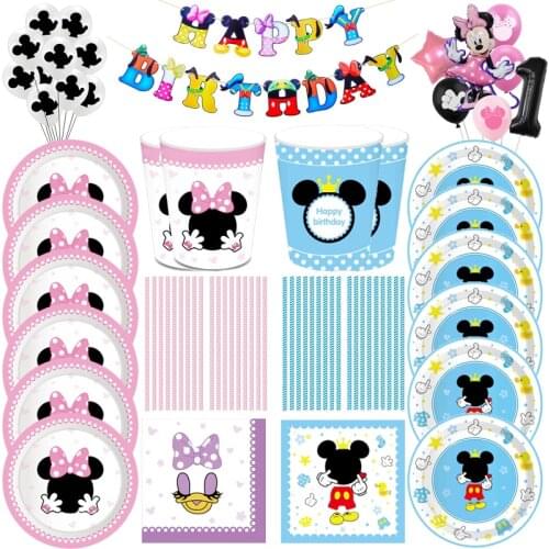 Cartoon Disney Mickey Mouse Theme Kids Favor Birthday Pack Event Party Cups Plates Baby Shower Disposable Tableware Supplies
