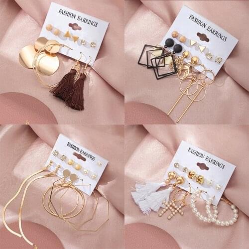 New Womens Earrings Set Tassel Pearl Acrylic Earrings For Women Bohemian Fashion Jewelry 2021 Geometric kolczyki Hoop Earings