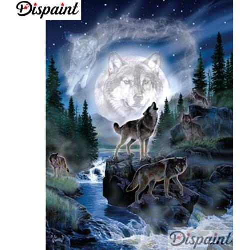 Dispaint Full Square/Round Drill 5D DIY Diamond Painting "Animal wolf scenery" Embroidery Cross Stitch 5D Home Decor A10402