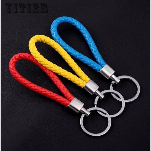 20 Pcs/lot New Hot Creative Handmade Woven Rope Car PU Leather Key Chains Ring Buckle High Top Grade Men Women Candy Color Gifts