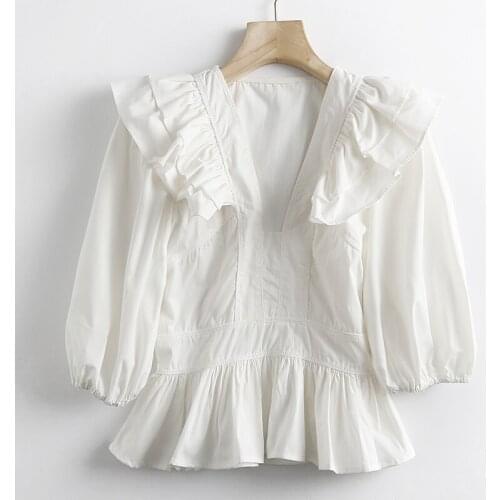 JC·KILIG 2021 Spring and Summer New Womens College Youth Sweet Bubble Sleeve Shirt SC682