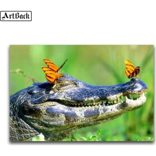 New 5d diy diamond painting crocodile butterfly pattern full square diamond embroidery rhinestone diamond mosaic animal