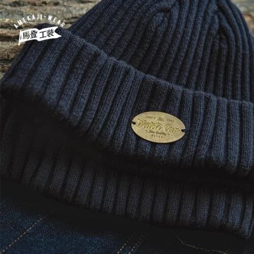 Maden Label Solid Knitting Beanies For Men Navy Beanie Hats Hip Hop Streetwear Casual Caps Man Elastic Cotton Knitted Beanies