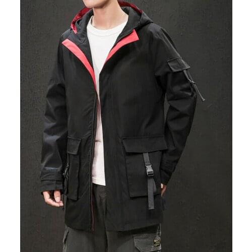 Autumn New Trenchcoat for Men Loose Casual Mens Multi-pockets Military clothing Fashion Solid Hooded Windbreaker