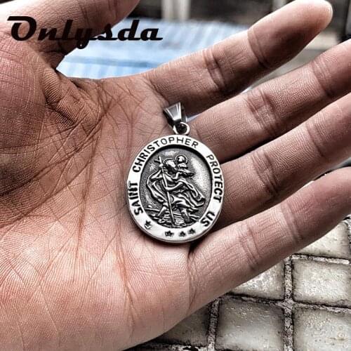 Retro Christian Jesus Single Titanium Scripture Necklace Stainless Steel Black Prayer Choker Lucky Pendants For Men ColarOSDZ114