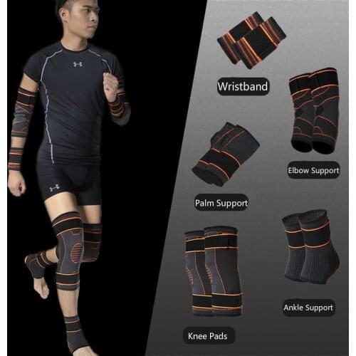 Sport Safety Set Knee Pads Brace Ankle Support Elbow Support Palm Wristbands Guard Fitness Basketball Volleyball Protective Gear