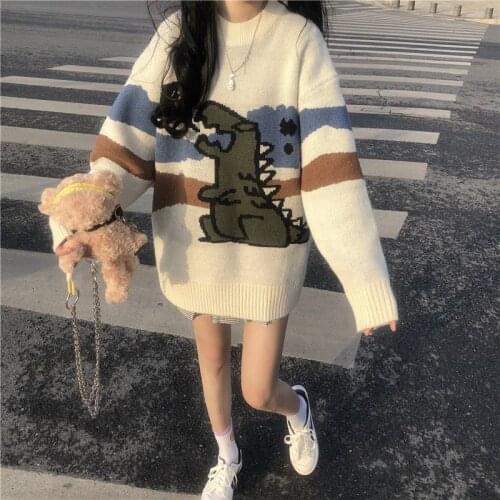 2020 Knitted sweater men and women cartoon print cute Japanese warmth soft streetwear casual and comfortable couple pullover